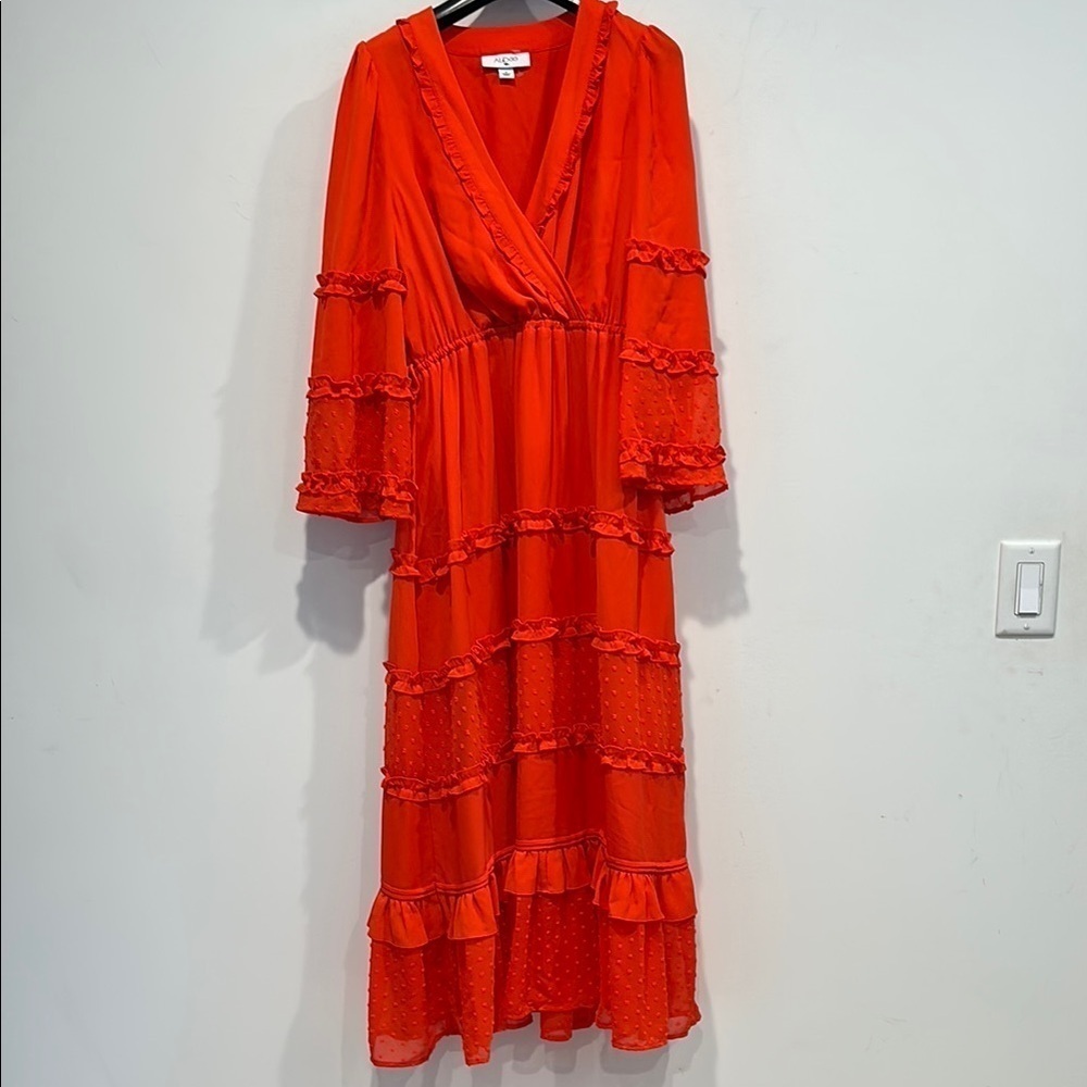 Alexis Red Orange Ruffled Angel Sleeve Maxi Dress women’s oversized small